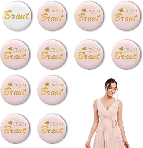 12 Stück JGA Braut Button Set,Jga Accessoires Frauen (Rosa),Junggesellenabschied Frauen Accessoires,Team Braut Button Junggesellenabschied,Party Buttons Jga für Hochzeit,Engagement Feiern