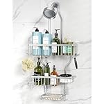 YASONIC Shower Caddy Hanging - Never Rust Shower Organizer - Aluminum Over The Head Caddy with 10 Hooks for Razor/Sponge - Rack with Soap Basket - Silver