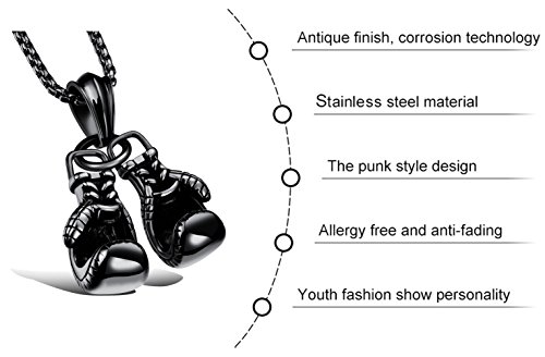 Hamoery Men Punk Stainless Steel Black Boxing Gloves Chain Pendant Necklace(Black) - Thumbnail 5