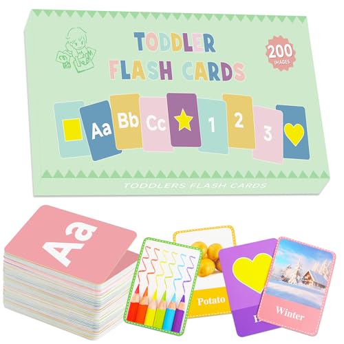 Bsenhe 100 PCS Double Sided Flash Cards for Toddlers Age 1 2 3, First Words Flashcards, Toddler Learning Toys Cards Letters Numbers Colors Shapes Animals Fruits Vegetables Foods Landscapes Flashcards