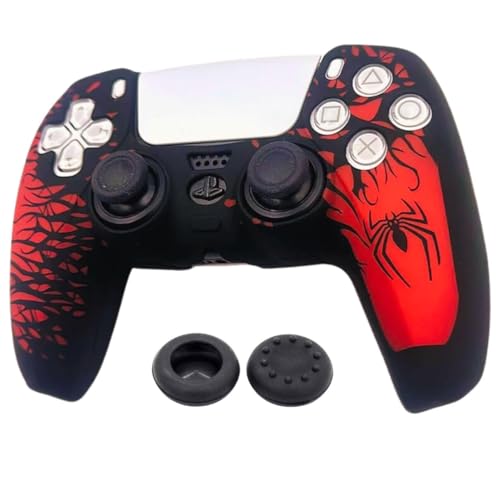 Image of TMG PS5 Controller Skin Spider-Man Theme Silicone Special Edition Protective Skin Case Cover for PS5 Controller with 2 Thumb Grip Caps (Red)