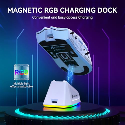 Image of ATTACK SHARK X11 Wireless Gaming Mouse, PAW3311 Sensor, Lightweight, RGB Charging Dock, 22,000 DPI, Tri-Mode Connectivity, 5 Programmable Buttons, Grip Tape Included - White