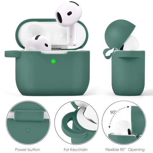 Image of Case Compatible for Apple Airpods 4 - VISOOM Airpods 4 Cases 2024 Cover Women Cute Silicone iPods 4 Earbuds Wireless Accessories Charging Cases Girl Bling Keychain for Airpod iPods 4th Generation