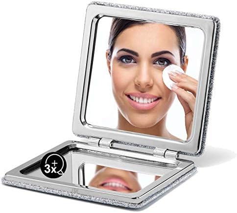 OMIRO Compact Makeup Mirror, Square Ultra Portable Mini Size 1X/3X Magnifying Glass Purse Mirrors with PU Leather for Travel and Handbag