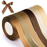 6 Rouleaux Ruban Satin, Cadeau Ruban Cadeaux Dorés Totale 132 m, Ruban de Satin 20mm × 22m, Décoratif en Polyester, Tissu pour Emballage Cadeau, Mariage, Baptême, Ballon, Couture