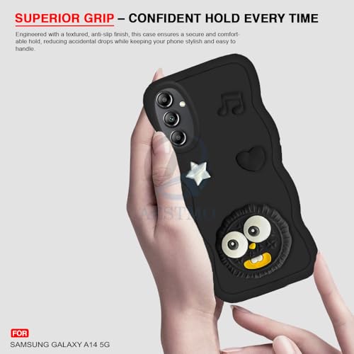 Image of AESTMO Back Case Cover for Samsung Galaxy A14 5G | 3D Cute Fun Cartoon Characters | Anti Slip Grip Cute Wave Curly Frame Shape | Full Body Protection Back Cover for Samsung Galaxy A14 5G (Black)