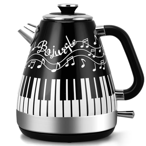 Artistic Electric Kettle with Hand-Applied Piano Keys and Music Note Stickers
