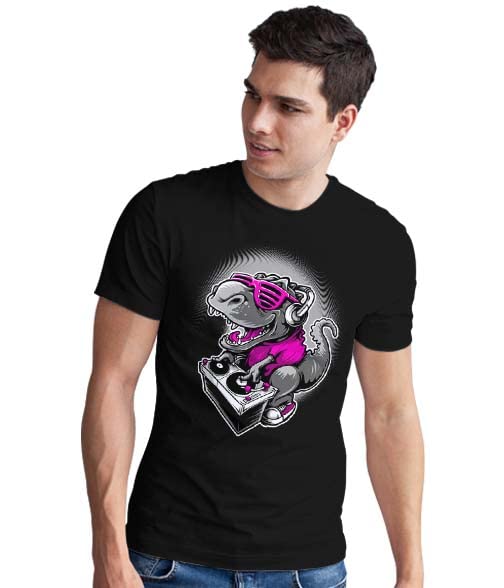 Quote MarshalsDJ T-Rex Printed Round Neck Black T-Shirt for Men's Size-3xl
