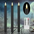AFINETH Black Flameless Taper Candles with Remote, 9.6" Halloween Battery Operated Candles 3D Wick, 3 Pack Real Wax Led Candles Flickering Electric Candles for Halloween, Home, Wedding, Party Decor