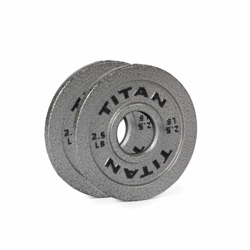 Titan Fitness 2.5 LB Cast Iron Olympic Plates, Sold In Pairs, Classic Weight Plate Design, Silver Hammer Finish