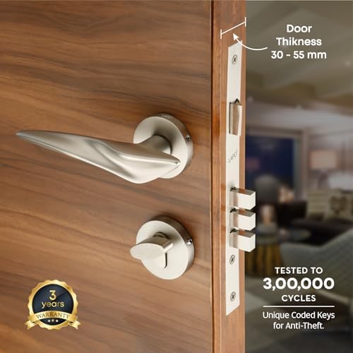 LAPO Heavy Duty Door Lock for Main Door,Lock for Bedroom, Mortise Handlesets, Handles Set with 3 Brass Key for Home,Office,Hotel | Matt Finish | 3 Years Warranty Ro-178