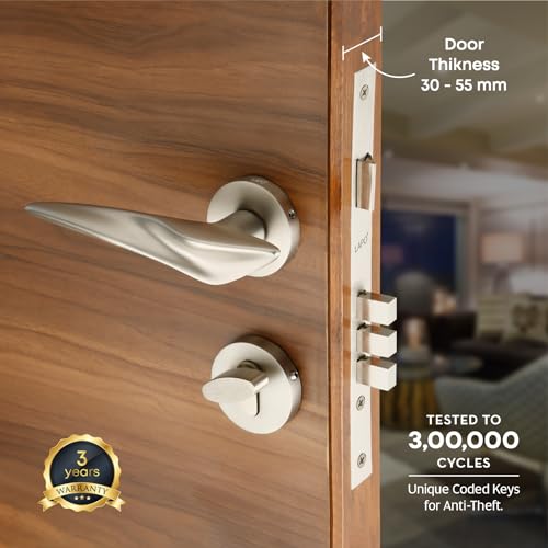 LAPO Heavy Duty Door Lock for Main Door,Lock for Bedroom, Mortise Handlesets, Handles Set with 3 Brass Key for Home,Office,Hotel | Matt Finish | 3 Years Warranty Ro-178