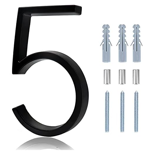 Numbers For Address On House - 5 Inch Floating House Numbers With Nail Kit And Instructions Easy To Install, High Gloss Black Number 5