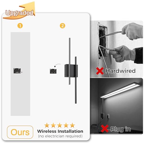 Image of L LOHAS LED Battery Operated Wall Sconces, Set of 2, 10000mAh, Black