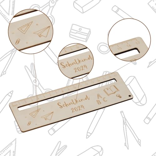 Peysaitr Personalisierte Lesehilfe mit Lineal aus Holz, 2 in 1 Holzlineal Ideal als Lesehilfe, Einschulungsgeschenk für Kinder Schulkind erste Klasse, 6 x 18 cm, 2.7 mm dick