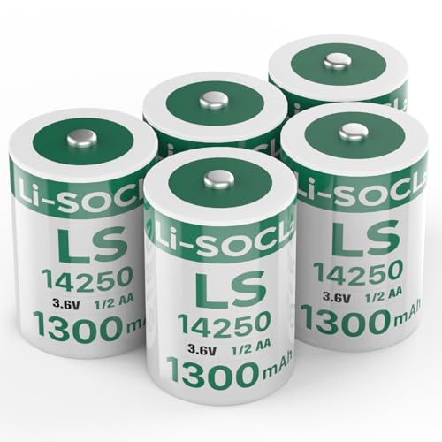 Lot de 5 Piles LS14250 3,6 V 1/2 AA Lithium 1300mAh Batterie pour Compteur d'eau Compteur d'électricité Compteur de gaz (Non-Rechargeable)