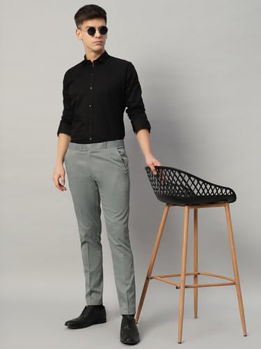 Image of Vogaan Formal Pant with Expandable Waist for Men | Men's Cotton Regular Fit Flat Front Pant for Party and Casual Wear