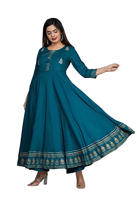 Image of JAYROSH Women's Embroidered Rayon Anarkali Kurta Gown | Flared Kurti for Women & Girls
