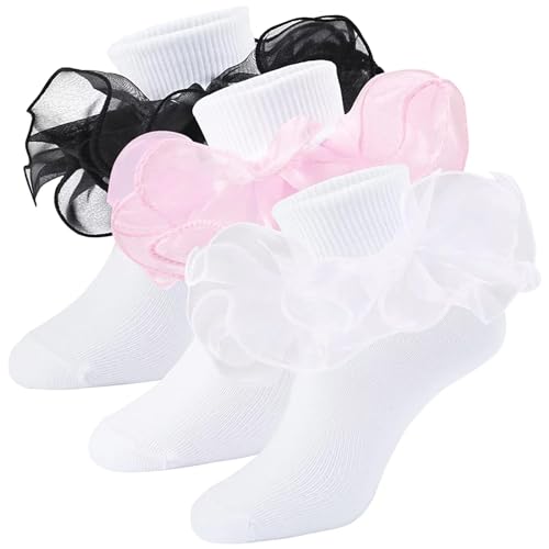 BILIKEYU Big Girls Lace Ruffled Comfy Ruffle Socks 3 Pairs Kids Boys Socks