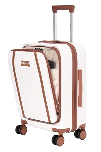 Image of Fur Jaden The Wayfarer 55cm Cabin TechPro Polycarbonate Suitcase I USB-C Charging Port I Laptop Compartment I 8 Silent Shock Absorbing Wheel I TSA Lock I Aviation Grade Trolley (Oyster White, TechPro)