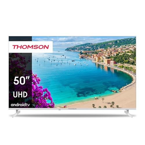 THOMSON 50 Zoll (126 cm) 4K Ultra HD Weiß Smart Android TV, Google Assistant, Wi-Fi, Dolby Digital, Bluetooth, Triple-Tuner (Kabel/Satellit/Antenne), HDMI, CI+, A+ Panel – 50UA5S13W