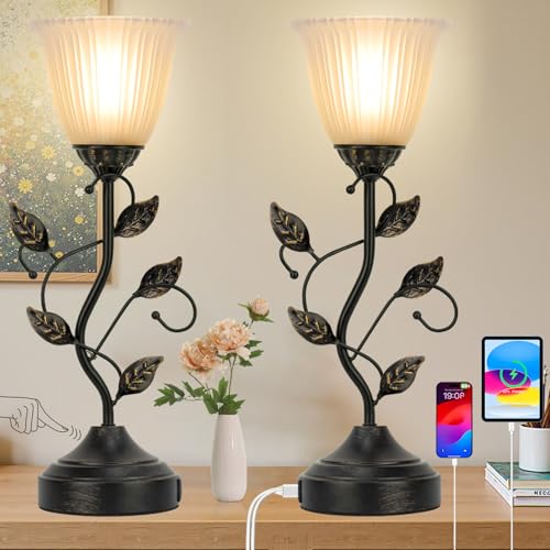 Lámparas de Mesa Táctiles con Base de Metal y USB, Juego 2