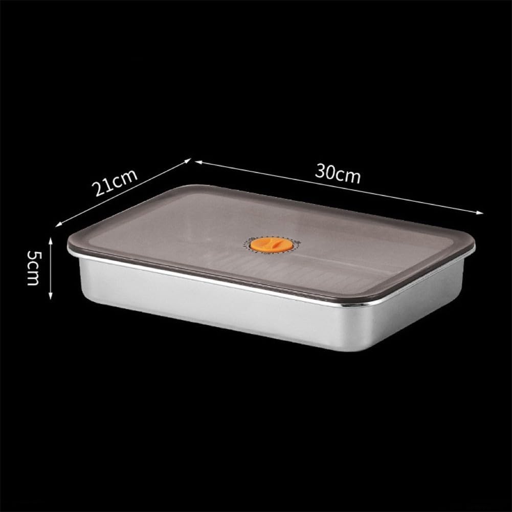 Contenitori Alimentari In Acciaio Inox Con Coperchio - Set Organizzazione Frigo, Fondo A Righe Rialzate, Dimensioni Varie (30x21x5/8,5/12 Cm), Ermetici, Lavabili