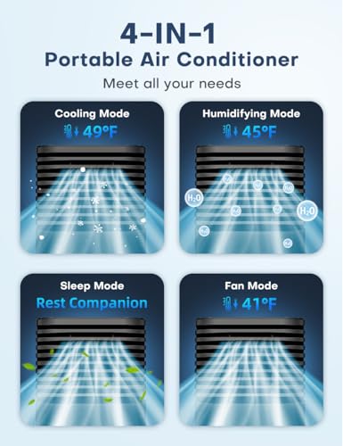 Image of Portable Air Conditioner, 3-IN-1 Evaporative Air Cooler Windowless, 4 Modes & 3 Speeds Personal Swamp Cooler w /Humidifier, Remote & 15H Timer, Evaporative Cooler for Room Home - Deep Black