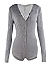 Moxeay V-Neck One Piece Bodysuit Long Sleeve Bodycon Rompers Large Gray