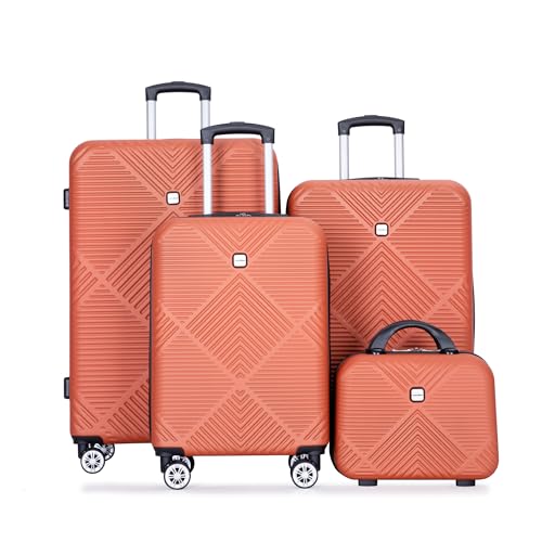 4-Piece Lightweight ABS Luggage Set - Dark Orange (14