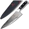Dalstrong Professional Chef Knife - 8” Blade - Shogun Series ELITE - Damascus Chef Knife - Japanese AUS-10V Super Steel - G10 Black Handle - Razor Sharp - Chef Knife with Sheath