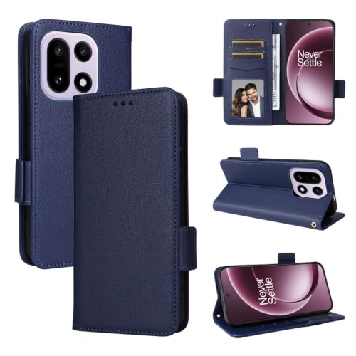 Étui Oppo Reno 14 5G bleu foncé housse portefeuille en cuir à rabat