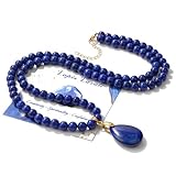Pendlixy Healing Crystal Lapis Lazuli Beaded Necklaces for Women Trendy Natural Lapis Lazuli Stone Beaded Long Pendant Necklaces for Womens Handmade Bohemian Fashion Necklace Jewelry Gift