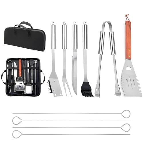 11Pcs BBQ Tool Set with Storage Bag – Stainless Steel BBQ Accessories for Grilling, Camping, Picnics – Complete BBQ Utensil Set Gift for Men, Fathers Day, Outdoor Barbecue Tools