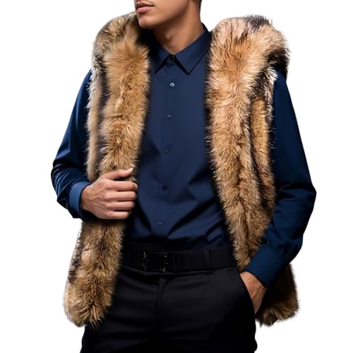 Zanisouta Gilet en fourrure pour homme - Sans manches - Veste d'hiver - Parka douce - Avec capuche - Gilet court - Manteau de loisirs - Veste tendance en...