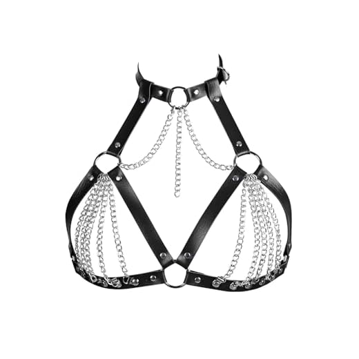 XFSRG Cadena Cuerpo Gótico Mujer Arnés Cuero Punk Sexy Ajustable para Ropa Gótica y Fiestas