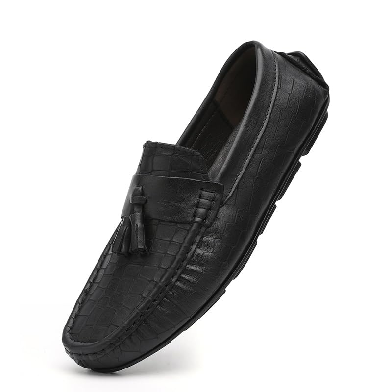 Loafers for Men Round Toe Leather with Tassel Driving Moccasins Loafers Lightweight Slip Resistant Flat Heel Outdoor Slip-ons3