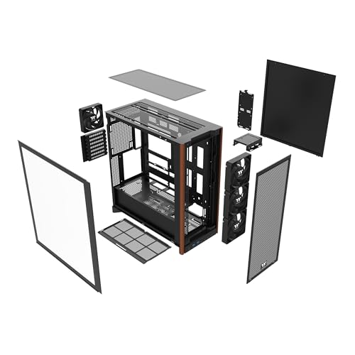 Image of Thermaltake S370 WS; Mid Tower; Wood Front Trim; 4x120mm Fans Included; 410mm GPU Clearance;up to E-ATX; Hidden Connector Support (ATX /mATX); Vertical GPU Support; Black; CA-11J-OOM1WN-00