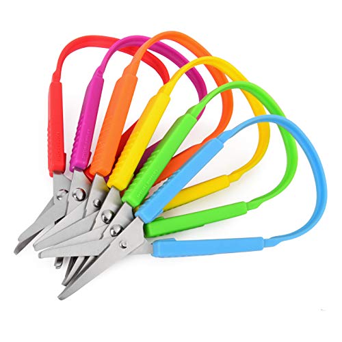 Special Supplies Mini Loop Scissors For Children And Teens And 5.5" Inches (6-Pack) Colorful Looped, Adaptive Design, Right And Lefty Support, Small, Easy-Open Squeeze Handles, For Special Needs #TOP2