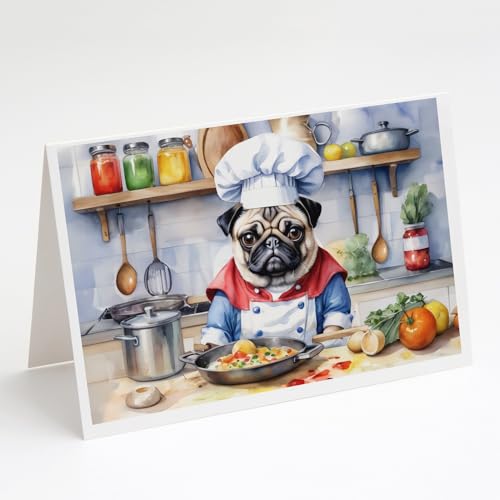 Caroline's Treasures Pug The Chef Greeting Cards Pack of 8 Blank Cards with Envelopes Whimsical A7 Size 5x7 Blank Note Cards