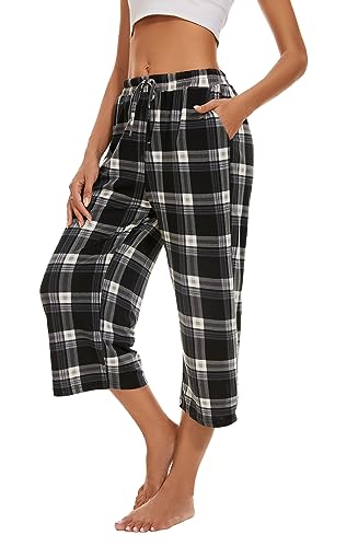 Image of Kabento 2 Pack Womens Pajama Pants Capri Sleep Lounge Pants Drawstring Pj Bottoms with Pockets