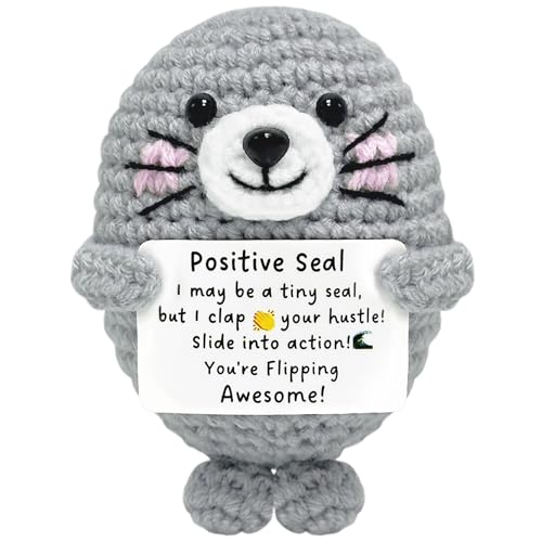 Inspirational Gifts for Women Men Teen - Handmade Emotional Support Crochet Seal Companion, Positive Inspirational Decor, Cute Mini Stress Relief for Birthday Christmas Friend Coworker Her Him