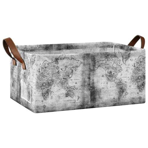 Kjovgcb �����`���[�o�X�P�b�g�{�b�N�X 1�� �܂肽���ݎ��{�b�N�X ���U�[�n���h���t�� �L�b�`���p�o�X�P�b�g�I�[�K�i�C�U�[ 16.9x11.4x7.75�C���` �Ñ㐢�E�̒n�} �u���b�N �z���C�g