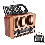 Radio Tragbar AM/FM/SW Retro Radio Klein, VintageRadio Betrieben mit Akku solarradio mit Solarpanel,...