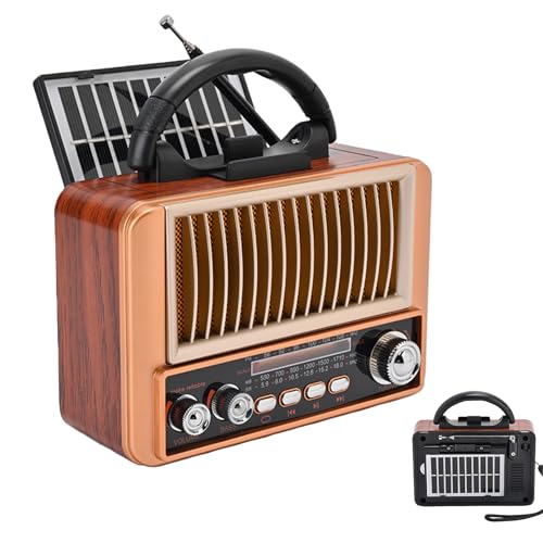 Poste Radio Vintage, AM/FM/SW Radio Portable Rechargeable avec Batterie à Piles, Style rétro avec portée Moderne Transistor Radio Bluetooth avec Panneau Solaire, Compatible USB/TF MP3