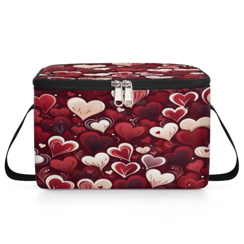 GzLeyigou Valentine's Day Red Love Lunch Bags for Women Men 9 Cans, Hot & Cold Food Delivery Bag Insulated Grocery Bag Insulated Lunch Box Cooler Bag for Office Work Picnic Beach