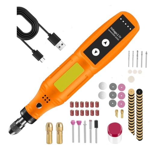 Juego de 100 mini herramientas giratorias inalámbricas, 5 velocidades tipo C, herramienta giratoria de potencia de 3.7 V, mini amoladora con caja para lijar, pulir, taladrar, grabar, manualidades