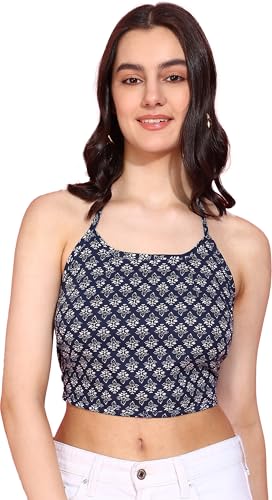 Image of Yash Gallery Women's Regular Fit Cotton Geomatrical Handblock Printed Freesize Backless Sleeveless Blouse