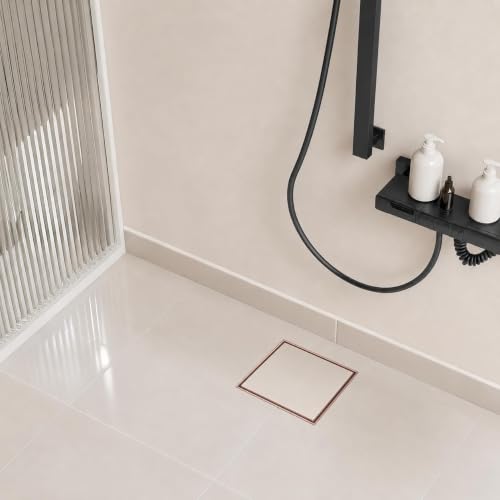 Image of Tapsa Tile Insert Floor Drain | 304 Stainless Steel | Invisible Shower Drain Channel | Shower Drain Channel |Water Drain Channel| Floor Drain with Cockroach Trap | Anti-Rust. (Rose Gold, 5X5)