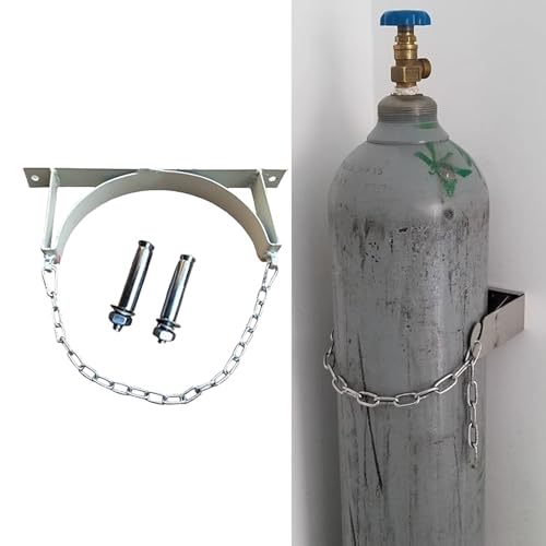 ZIMGOD Oxygen Tank Holder Gas Cylinder Wall Bracket with Screws and Safety Chain Supported, Steel Oxygen Transport Cart for School/Laboratory, Portable Propane Fixed Shelf(White)